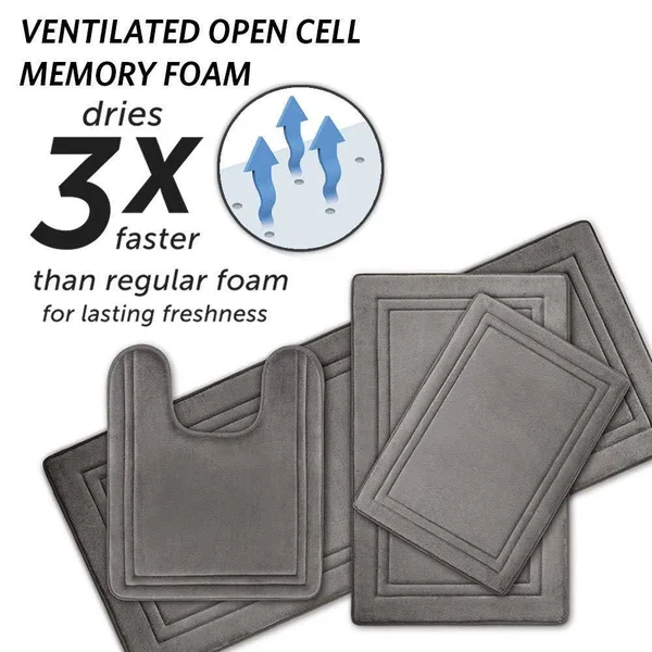 Microdry Quick Drying Memory Foam Framed Bath Mat with GripTex Skid-Resistant Base - 21x34, Charcoal