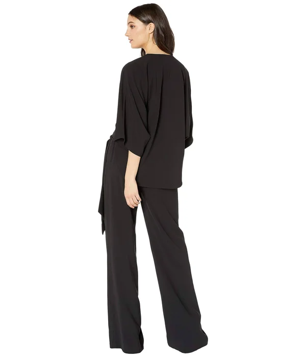 Halston Heritage Womens Wrap Wide Leg Jumpsuit Black 2