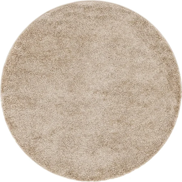 Soft Solid Shag 5 ft Round Khaki Area Rug