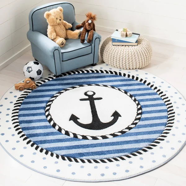 Safavieh Carousel Kids Anchor Rug, Navy/Ivory, 6&7 inch Round, Size: 6&7 inch x 6&7 inch Round