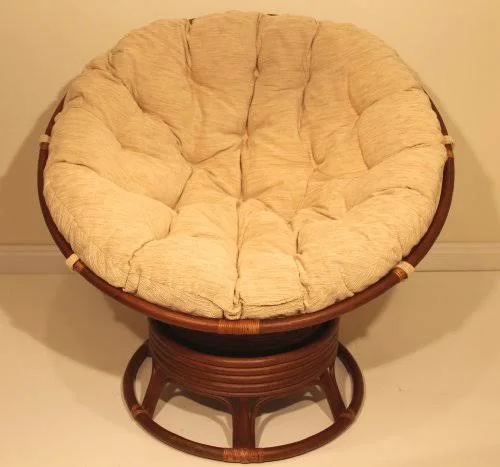 Rattan Wicker Swivel Rocking Round Papasan Chair with Cushion Colonial (Light Brown) - Size: 40\H x 46\W x 40\D, Other