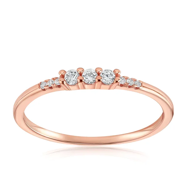 18K Ladies Boho Vintage Stackable Ring w/ Cubic Zirconia & Thin Dainty Band, 7, 18K Rose Gold Vermeil
