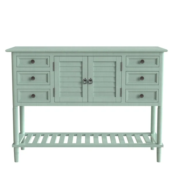45&& Console Table Sofa Table with 6 Draweru0026 1 Cabinetu0026 1 Shelf, Green - Light Green - Wood
