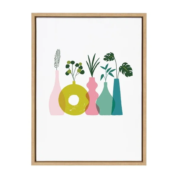 Kate and Laurel Sylvie Plant Play Framed Canvas Wall Art by Duchess Plum, 18x24 Natural, Colorful Floral Art for Wall, Size: 18