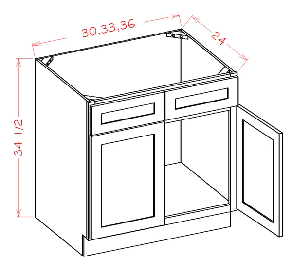 Wilora Hawthorne Shaker Antique White 30x22 x 34.5x22 x 24x22 Sink 2 Doors - 2 False Drawers Base Cabinet, High-Density Fiberboa
