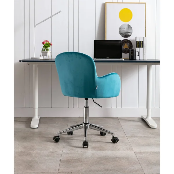 Velvet Swivel Upholstered Adjustable Height Home Office Chair - Beige
