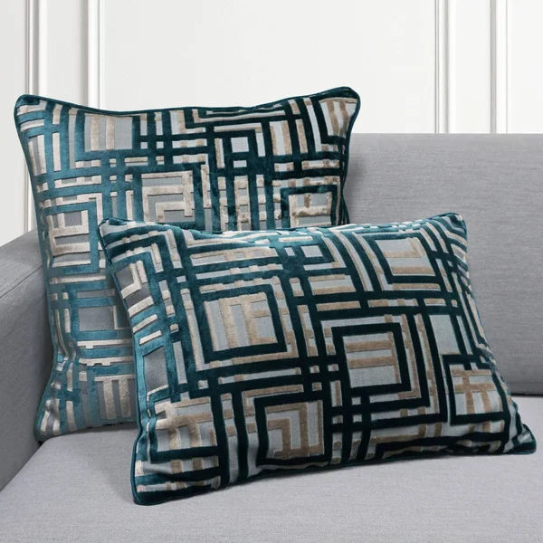Maze Peacock Cut Velvet Pillow 20x22x20x22 - Feather - Accent
