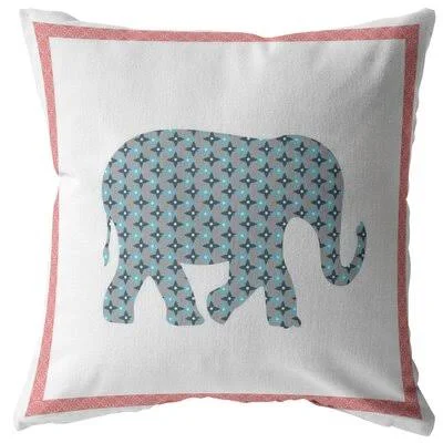 Light Elephant Broadcloth Indoor Outdoor Zippered Pillow Blue and Pink on White Dakota Fields Size: 26x22 x 26
