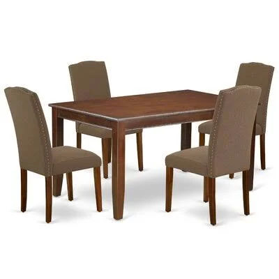 Teena 5 Piece Solid Wood Dining Set Alcott Hill Table Color: Mahogany, Chair Color: Dark Coffee