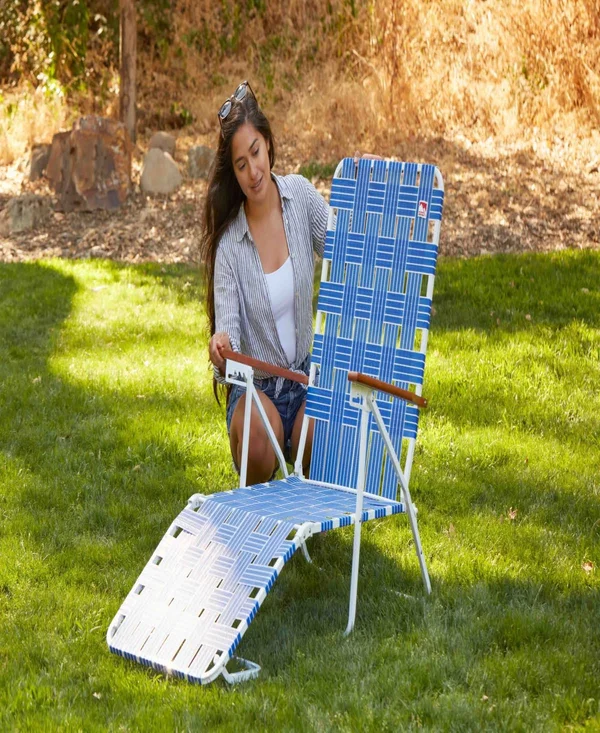 Outdoor Spectator Classic Webbed Blue Folding Chaise Lounger Camp/Lawn Chair