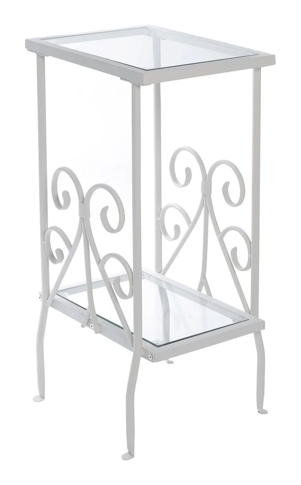 Monarch Accent Table - 30x22H, White Metal with Tempered Glass