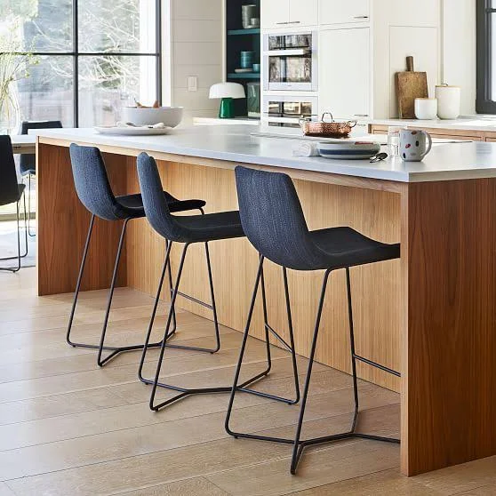 West Elm Slope Counter Stool - Distressed Velvet, Dune, Antique Brass