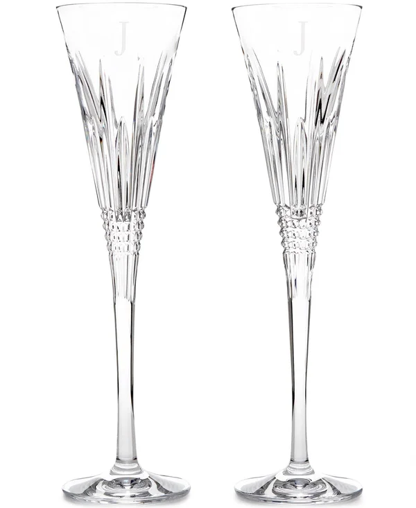 Waterford Lismore Diamond Monogram Block Toasting Flute, Set of 2 - V