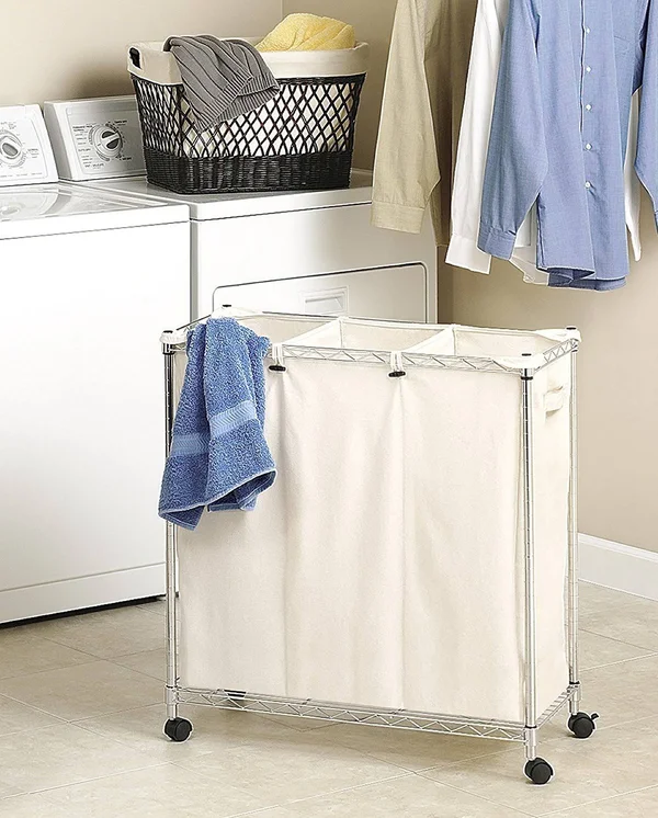 Whitmor Supreme Laundry Sorter with Canvas Bag, Silver, 14in x 29.88in x 8.82in