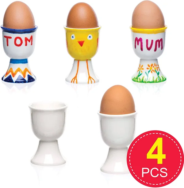 Baker Ross Egg Cups, Easter Crafts for Kids to Decorate, Personalise and Use (Box of 4), 70mm, White
