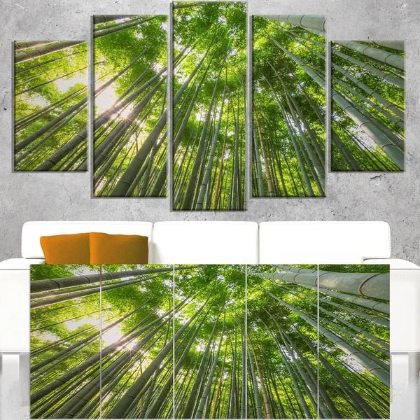 Designart &Peaks of Bamboo in Kyoto Forest& 5 Piece Wall Art on Wrapped Canvas Set