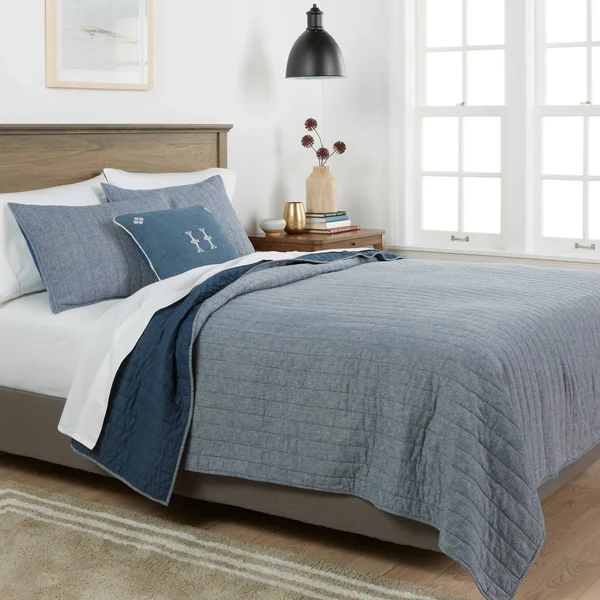 Blue Chambray Linen Blend Quilt (King) - Threshold