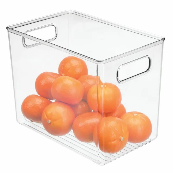 mDesign Deep Plastic Food Storage Container Bin with Handles - for Kitchen, Pantry, Cabinet, Fridge/Freezer - Slim Organizer for