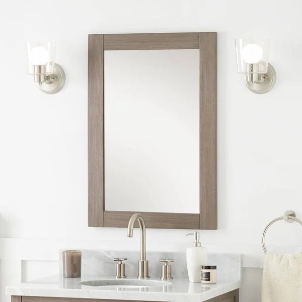 Signature Hardware 949460-22 Fallbrook 31-1/2x22 x 22-1/8x22 Framed Bathroom Mirror Ash Brown Home Decor Mirrors Bathroom Mirror