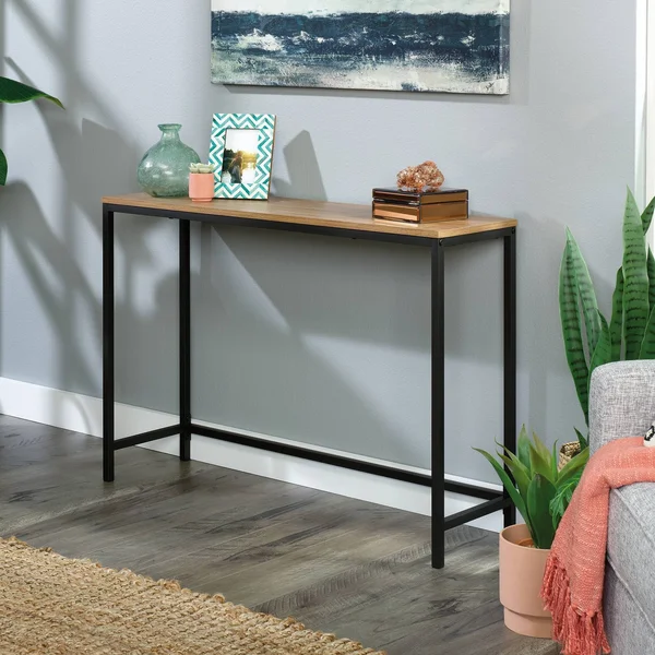 Sauder North Avenue Narrow Metal Console Table in Sindoori Mango