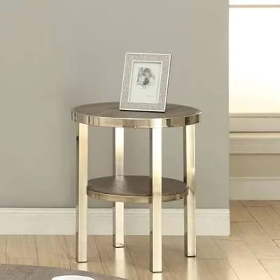 Acme 80387 Elwyn End Table - Walnut & Brushed Nickel