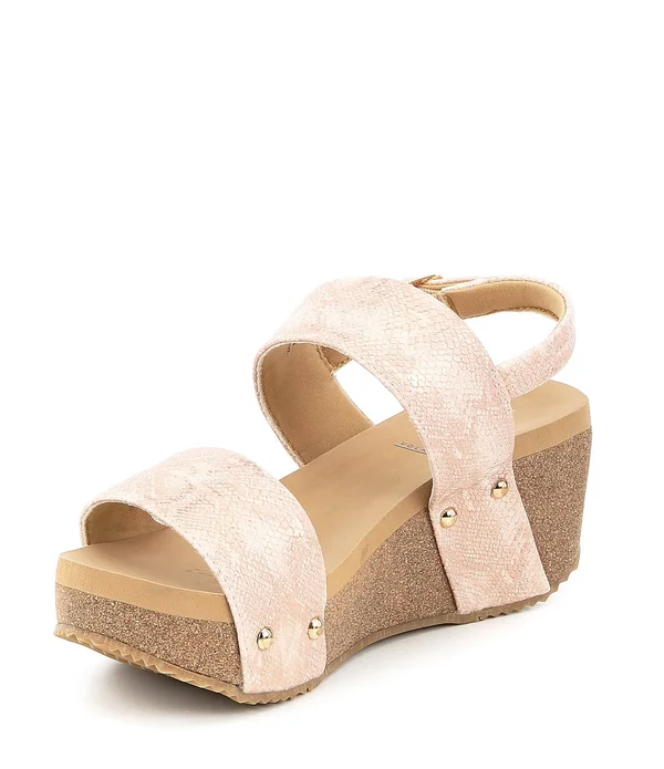 Volatile Summer Love Womens Faux Leather Snake Embossed Wedge Sandals - White