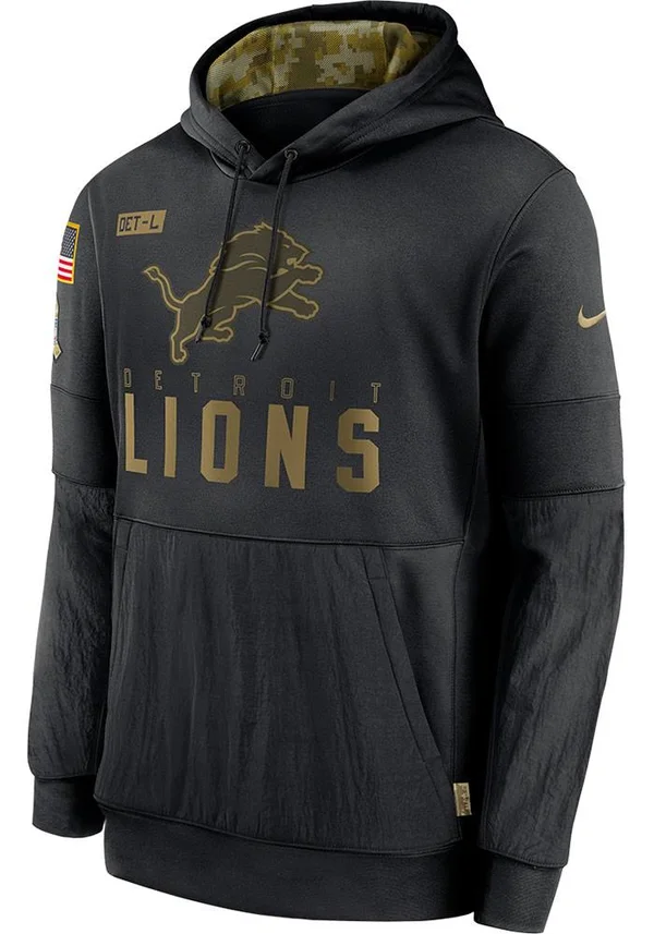 Nike Detroit Lions Black 2020 Salute to Service Sideline Performance Pullover Hoodie Size: Small