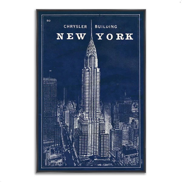 Tangletown Fine Art Blueprint Map New York by Sue Schlabach Framed Painting Print - 22x22 x 32