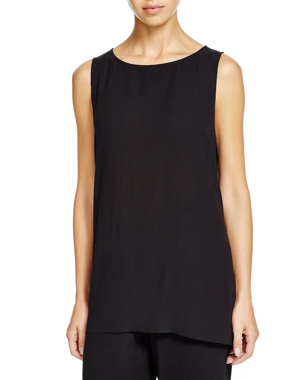 Eileen Fisher System Long Shell in Silk Georgette Crepe - Black - Xs