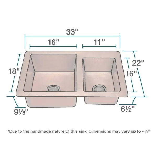 Mr Direct 901 Offset Double Bowl Copper Sink Ensemble Strainers