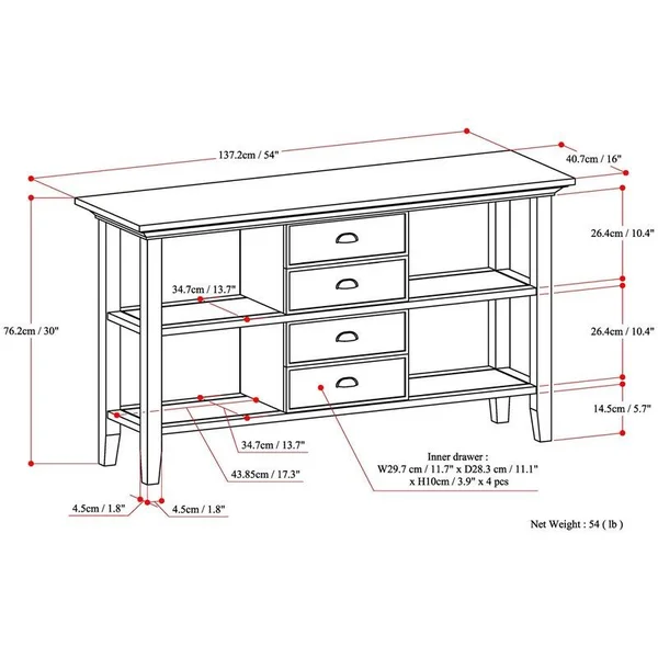 Simpli Home Redmond 54x22 Rustic Solid Wood Console Table in Hickory Brown