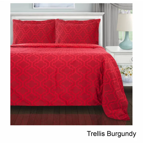 Superior Reversible Brushed Cotton Flannel Trellis Duvet Cover Set (Solid Grey - 3 Piece - King/California King - Modern & Conte