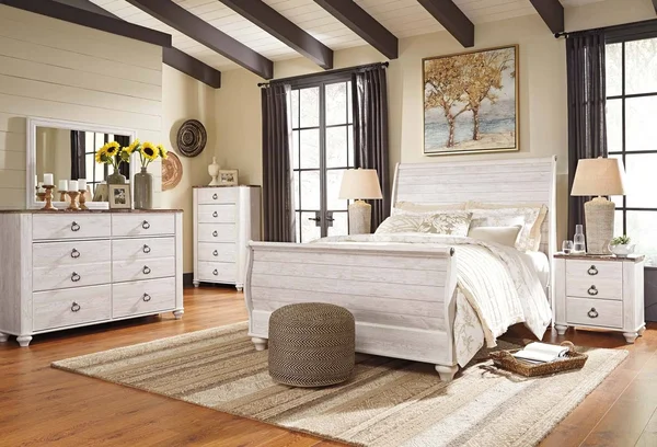 Signature Design by Ashley Willowton Whitewash Queen Sleigh Rails