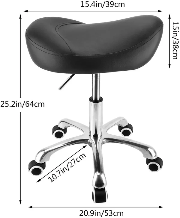 Geboor Hydraulic Saddle Stool with Wheels Rolling Adjustable Height for Clinic Dentist Spa Massage Medical Salons Studio (Black)