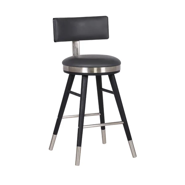 26x22 Round Curved Back Faux Leather Barstool with Tapered Legs, Gray