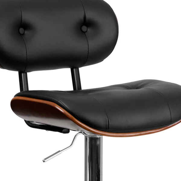 Flash Furniture Adjustable Bentwood Bar Stool - Black/Walnut