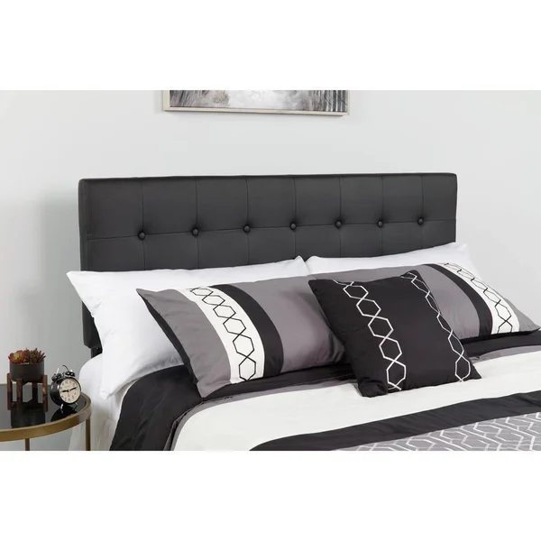 Alamont Button Tufted Upholstered Twin Size Headboard in Black Vinyl