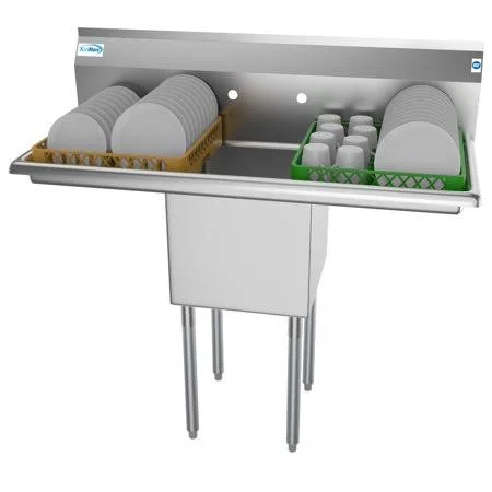 1 Compartment 45 inch Stainless Steel Commercial Kitchen Prep & Utility Sink with 2 Drainboards - Bowl Size 15 inch x 15 inc