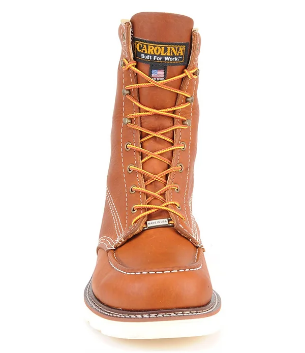 Carolina Men's 8 inch Domestic Moc Toe Wedge Work Boots, 10 2E, Brown