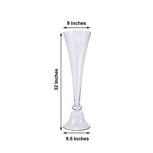 2 Clear 32 in Tall Reversible Glass Trumpet Vases Centerpieces
