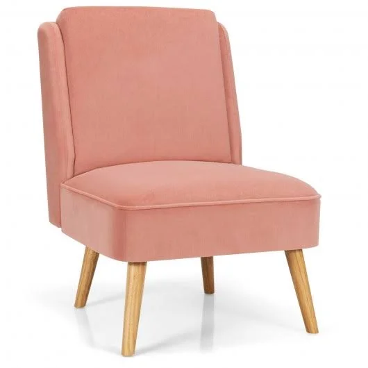 Velvet Accent Chair with Rubber Wood Legs for Living Room-Pink, Costway