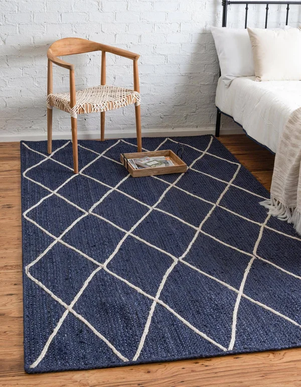 Braided Jute Rug Navy Blue, Rectangle 8& x 11&