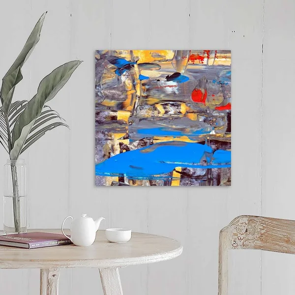 Blue and Yellow Abstract, Large Solid-Faced Canvas Wall Art Print, Great Big Canvas