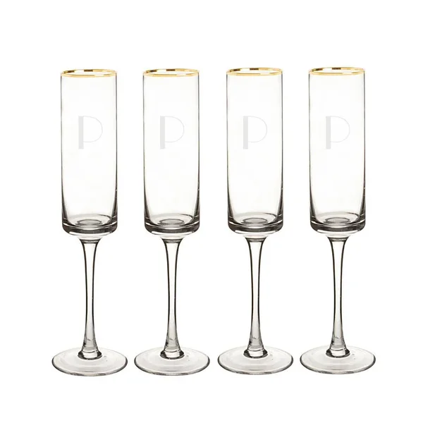 Cathy&s Concepts Personalized Set of Four Gold Rim Contemporary Champagne Flutes