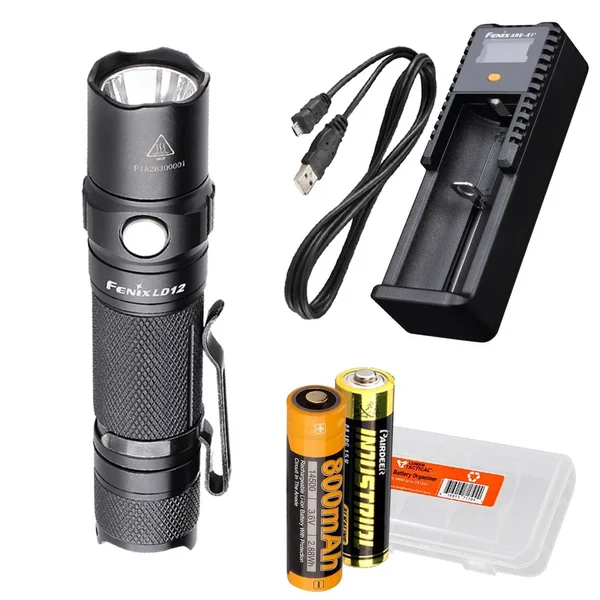 Fenix LD12 2017 Edition 320 Lumens Rechargeable LED Flashlight Bundle with Fenix 14500 battery - ARE-X1+ USB Battery Charger and