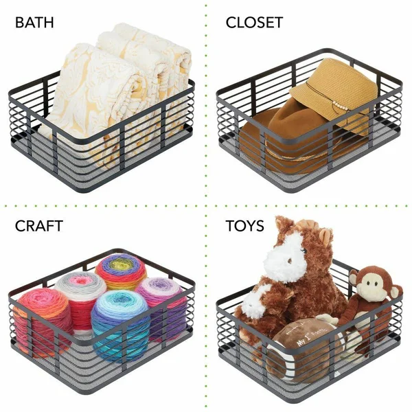 mDesign Modern Decor Metal Wire Food Organizer Storage Bin Baskets for Kitchen Cabinets, Pantry, Bathroom, Laundry Room, Closets