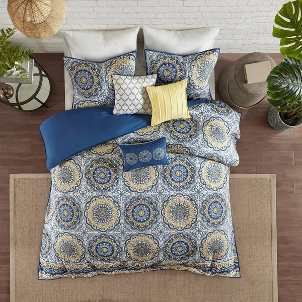Madison Park Tangiers 6 Piece King/Cal King Blue 2-in-1 Duvet Set