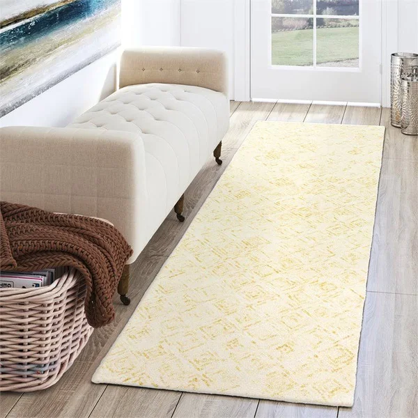 Addison Rugs Delilah 2&3x22 x 7&6x22 Diamond Wool Runner Rug in Marigold Gold