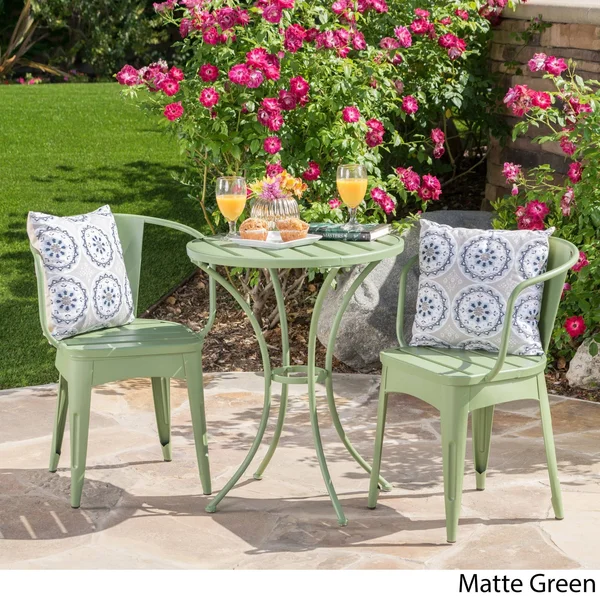 Christopher Knight Home Colmar Outdoor 3-Piece Bistro Set by - Green