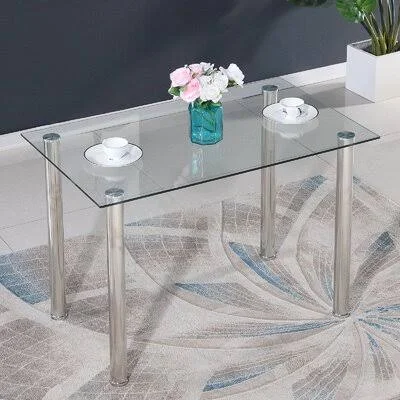 Czarnecki Tempered Glass Dining Table Wade Logan Table Top Color: Clear - Table Base Color: Silver